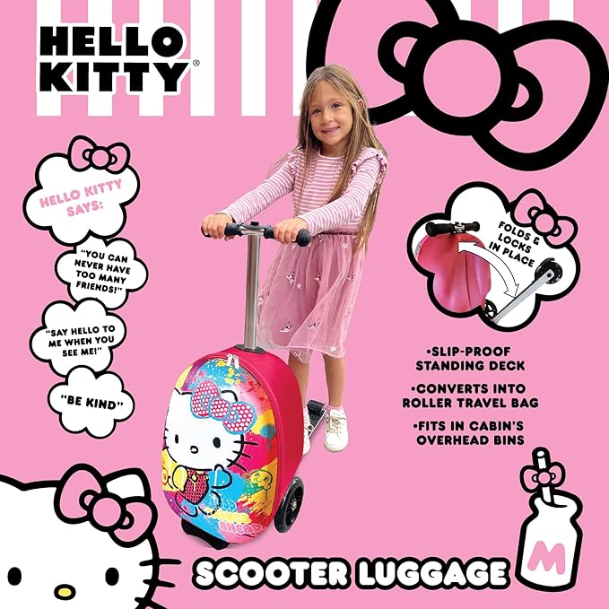 Fast Forward Kid’s Licensed 18" Ride-On Suitcase Scooter - Lightweight Carry-On Foldable Scooter Luggage