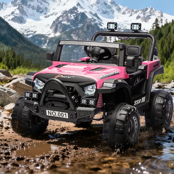 Kids Ride On Truck Car, 12V Ride On Toy Battery Powered Vehicles w/Parent Remote, Spring Suspension, Electric Car for Kids with Bluetooth Music, LED Light, Ideal Car Gift for Boys Girls, Pink