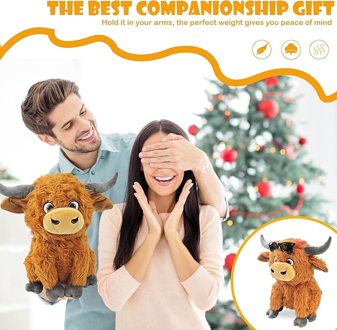 12" Highland Cow Plush Toy, Large Size Soft Stuffed Animal, Plushie, Fluffy Cute Fuzzy Highland Cattle with Horns, Adorable Gift for Kids, Toddlers & Cow Lovers, Decorative Plushie for Home or Nursery