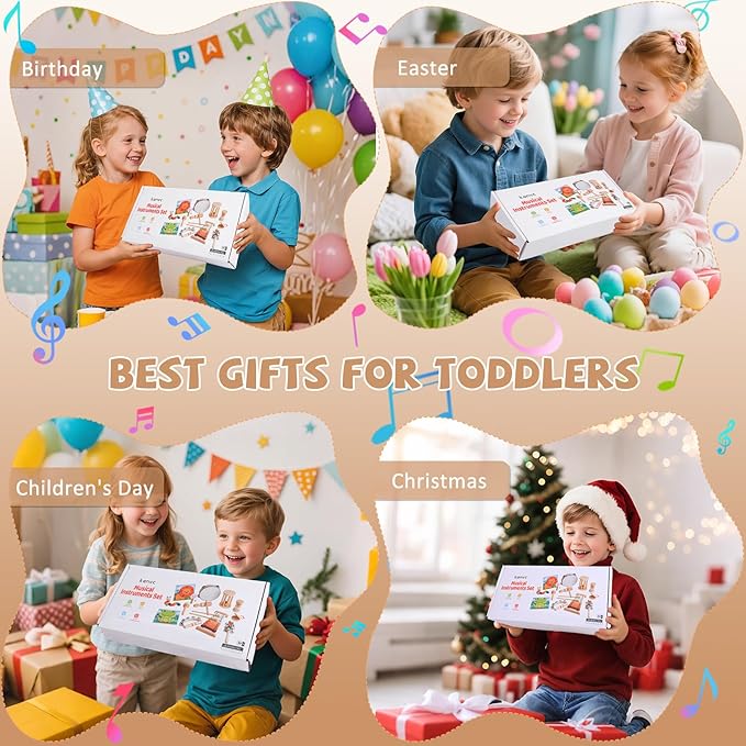 15 PCS Toddler Musical Instruments Montessori Toys for 3+ Year Old Boy Girl Birthday Gifts, Wooden Musical Instruments for Toddlers 3-6, Early Learning Musical Toys for Christmas& Birthday Boys Girls