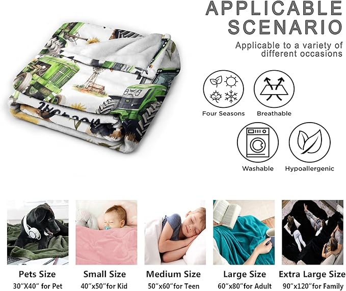 Custom Farm Tractor Blanket with Name Personalized Farm Tractor Blankets for Girls Boys Women Men Customized Blanket Gifts for Birthday 40"x50"for Kids/Small Pets