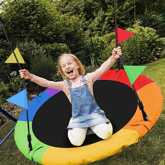 Odoland Kid Tree Swing - 40in Saucer Swings for Outdoor - Chidren Round 900D Waterproof Oxford Platform Swing - 660Lb Weight Capacity for Yard Color