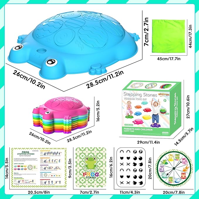 Stepping Stones for Kids, 8 Pcs Frog Non-Slip Balance Steps Stones Sensory Toys for Toddler Ages 3-5, Obstacle Course Coordination Game, Indoor Outdoor Yard Games for Boys Girls