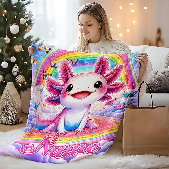 Girls Blankets Custom Gifts for Kids Toddlers, Personalized 40x30 Inches Soft Cozy Warm Rainbow Animals Stuff Flannel Blanket for Sofa Chairs Office Cars Decor