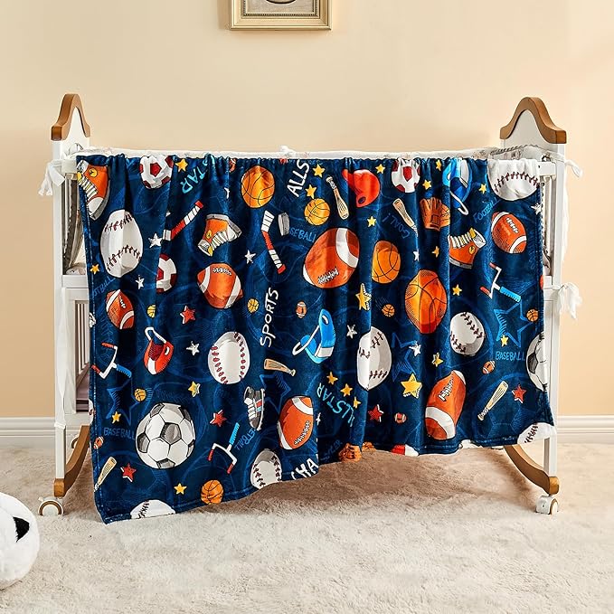Wajade Sports Blanket for Boys,Soft Fleece 3D Soccer Basketball Baseball Football Kids Blanket for Couch Sofa Bedroom, Fuzzy Ball Throws for Kids Boys Teens,60"x80"