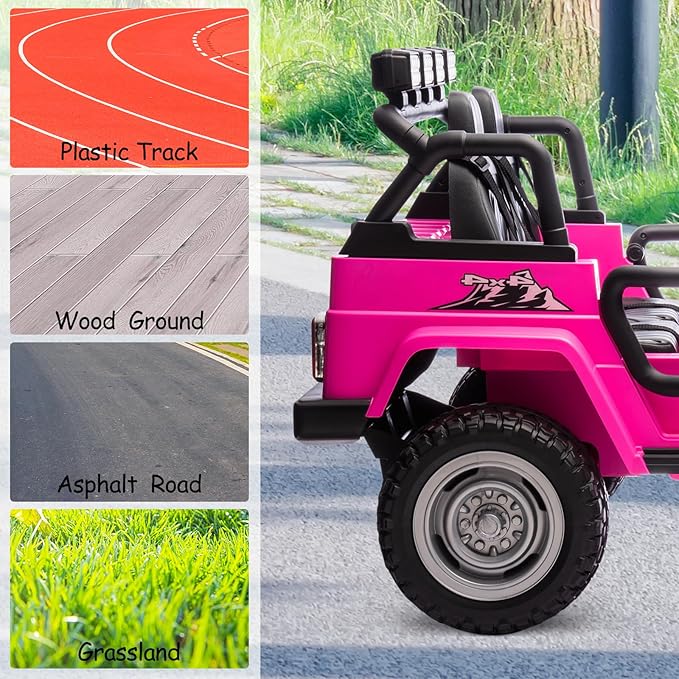 OTTARO Ride on Cars Vehicles 2 Seater, Battery Powered 12V Large Electric Truck for Kids with Remote Control, Spring Suspension, LED Lights, Music(Pink)