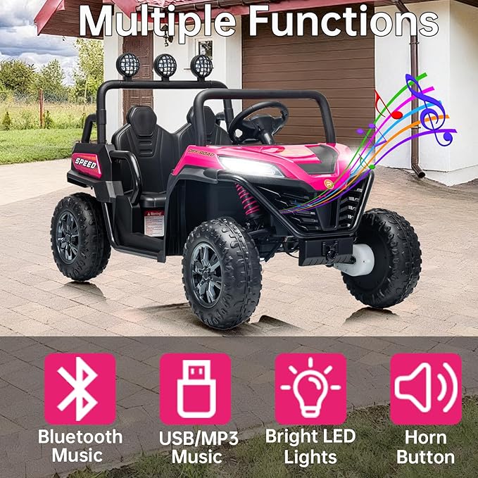 24V 2 Seater Kids Ride On Truck, 4WD Battery Powered Electric Car with Remote Control, Girls Tractor with 4x100W Powerful Motors, Bluetooth, Pink