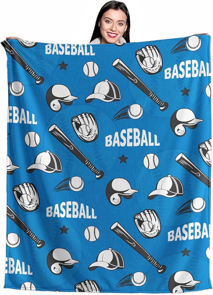 Wajade Baseball Gifts for Boys Girls - Baseball Blanket Birthday Christmas Decor for Kids Age 3 4 5 6 7 8 9 10 11 12 Years Old Teens Child Toddler Throw Blue 50"x60"