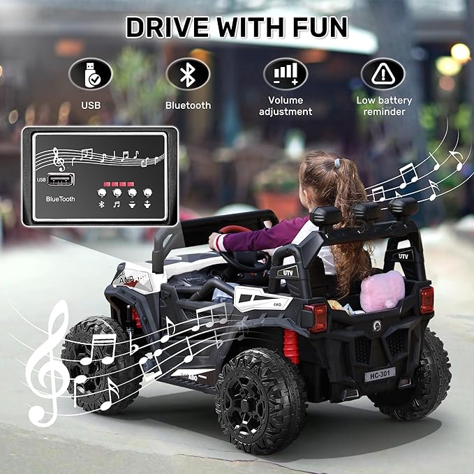 ANPABO 24V Ride on Toys for Big Kids w/Remote Control, 4X75W Motors, Max 4.5MPH, 4WD/2WD Switchable, 4 Shock Absorbers, 19" Spacious Seat, Bluetooth, Electric Car for Kids(White)