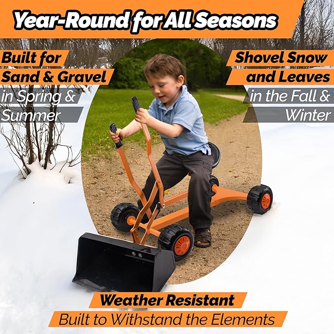 WONKAWOO Sand Digger Original Metal Excavator Bulldozer 360° Seat Ride On Toy for Kids, US Patented Extra Wide Scoop Bucket Design