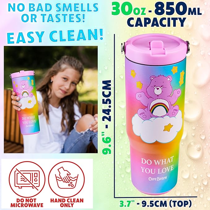 Get Trend Care Bears Tumbler with Straw 30oz Kids Teens Insulated Cup with Lid Handle Travel Mug Cups with Lids for School Sports Gifts for Kids (Multi Care Bears)