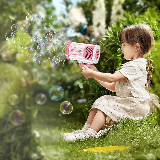 Bubble Gun, Bazooka Bubble Machine Gun, Bubble Blaster Gun with Bubble Solution, 69 Holes Bubble Bazooka Gun Outdoor Summer Toy Party Favors for Kids Pink Halloween Bubble Maker Blowers