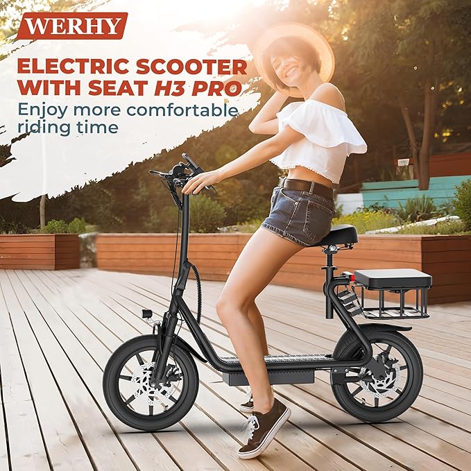 WERHY Electric Scooter, 8.5"/10"/14" Tire, Powerful 350/500W Motor, Top Speed 19/22 MPH, 21-49Miles Max Range, Folding Escooter for Adults & Teens with Dual Braking