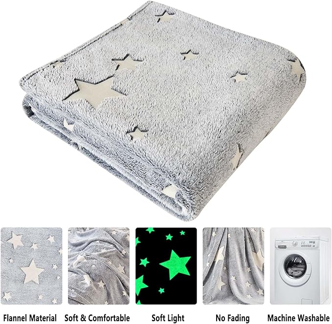 Wajade Glow in The Dark Stars Blanket, Soft Cozy Flannel Kids Throw Blanket for Boys and Girls, Cute Blanket for Sofa Couch Bed, Christmas Birthday Gift 60"x80"