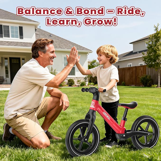 Ridego 14 Inch Balance Bike for Kids 3–6 Years, Lightweight Toddler Bike with Air Rubber Tires, Adjustable Seat, Durable Push Bicycle Gift for Boys & Girls