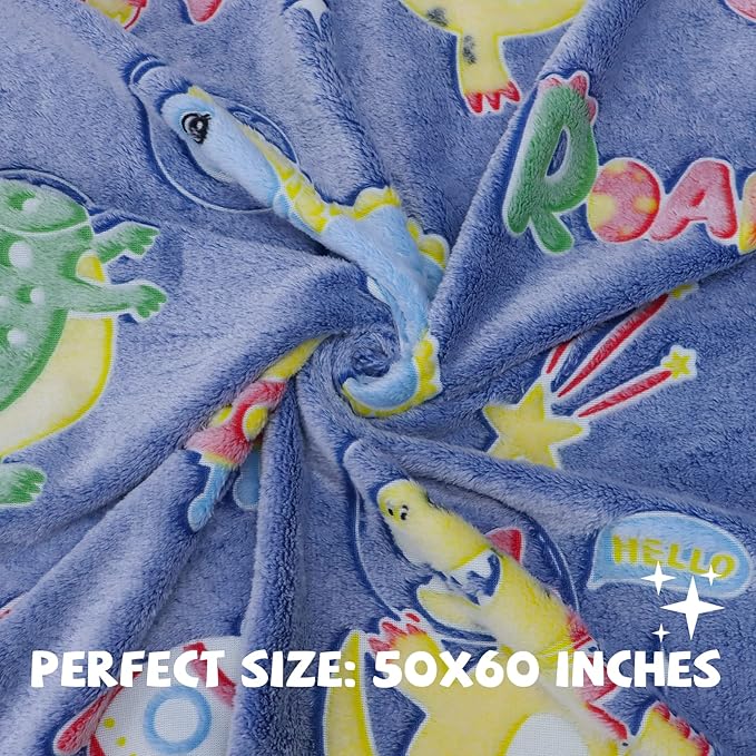 REXEO Glow in The Dark Blanket Dinosaur Gifts Toys for Boys Birthday Gifts for Kids 1 2 3 4 5 6 7 8 9 10 Year Old Kids Blanket Glowing Dinosaur Room Decor Blankets for Toddler