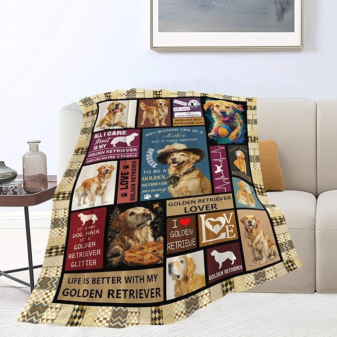 Golden Retriever Throw Blanket Golden Retriever Puppy Stuff Gifts for Dog Lover Kids Girls Boys Adults Women Men Soft Cozy Warm Plush Fluffy Fuzzy Fleece Blanket Decor 60''X80''