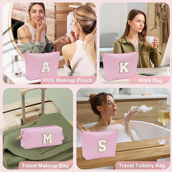 YOOLIFE Christmas Gifts for Women Teens Girls - Stocking Stuffers for Teen Girls Initial Makeup Bag | Cosmetic Travel Toiletry Bag | 9 10 11 12 13 14 15 Years Old | Teen Girl Gifts Trendy Stuff Pink A