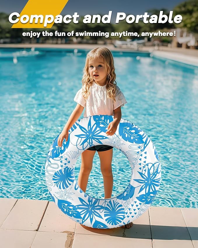 Inflatable Swim Tube Set - 2 Pack 90cm (35") Pool Floats, Durable Water Rings for Beach & Party (Blue + Green)