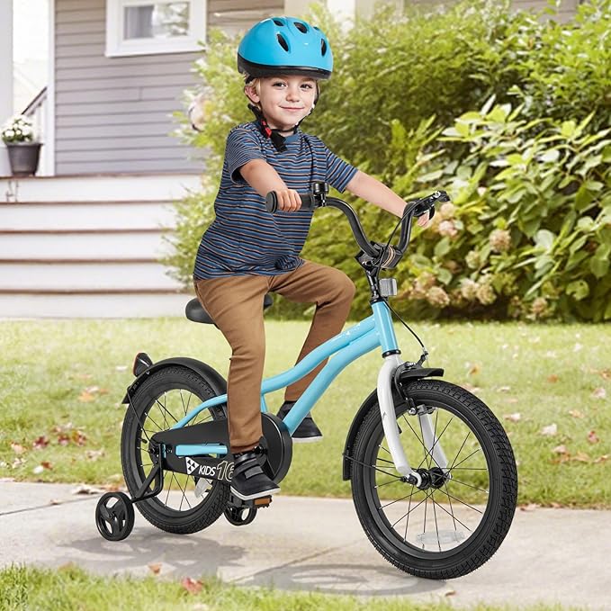 BABY JOY Kids Bike, 12 14 16 18 Inches Sporty Bicycle with Training Wheels, Adjustable Seat, Handbrake & Coaster Brake, Reflectors, Girls Boys Bike for 3-8 Years Old Children