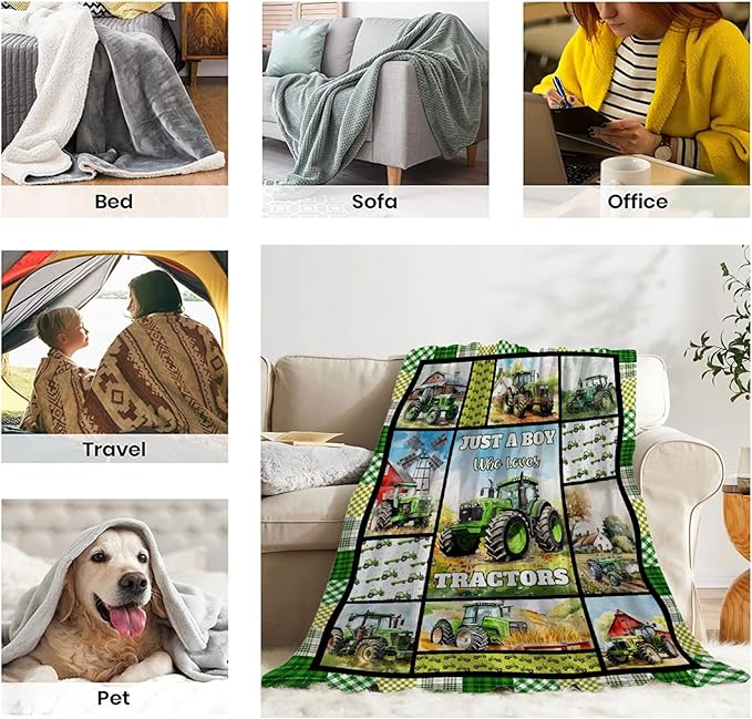 Tractor Blanket Farm Harvester Blankets,Just A Boy Who Loves Tractors Flannel Blanket Gifts for Girls Boys,Soft Warm Lightweight Blanket for Room Decor, 60"x80"for Adults
