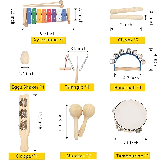 MUSICUBE Musical Instrument Set for Toddler Baby Kid Wooden Percussion Instrument Musical Toys Xylophone Maracas Egg Shaker Tambourine Triangle Instrument for Boys Girls Aged 3+ Choice