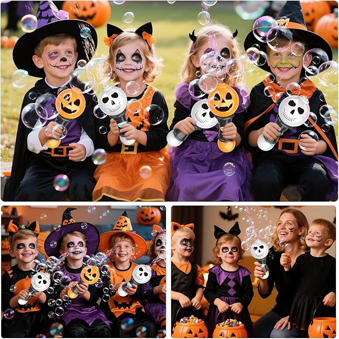 SpringFlower Halloween Toy,Bubble Blower Wand,6.7 Inch Illuminating Bubble Maker with LED Light-Up Effect for Kids,Halloween Bubble Party Favor,Pumpkin & Skull Design, 2 Pack
