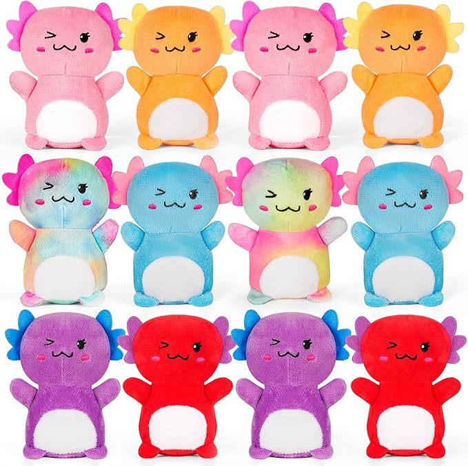 12Pcs Mini Axolotl Stuffed Animal,Bulk Axolotls Plush Party Favors Small Axolotl Plushies Gifts Ornament for Birthday,Christmas Stock Stuffer for Kids Girls Boys Xmas Gifts Classroom Rewards