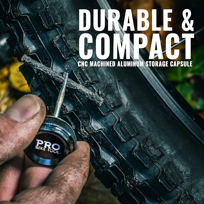 PRO BIKE TOOL Tubeless Bike Tyre Repair Kit – for MTB and Road Bicycle Tyres – Fix a Puncture or Flat, Fast – Tackle Set Includes Storage Canister, Plugger Tool and Plugs