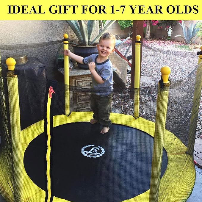 LANGXUN 60" Trampoline for Kids, 5ft Toddler Mini 6-in-1 Trampoline Indoor Outdoor with Swing, Basketball Hoop, Dart Board, Rings, Christmas Toys Birthday Gifts for Girls Boys