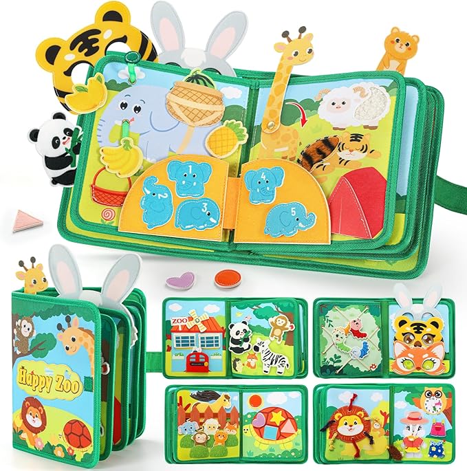 25 in 1 Busy Book for Toddlers 1-3 - Zoo Montessori Toy Toddlers Busy Board for 1 Year Old, Educational Sensory Quiet Toy, Airplane Car Travel Essentials Christmas Birthday Gift for Boy Girl