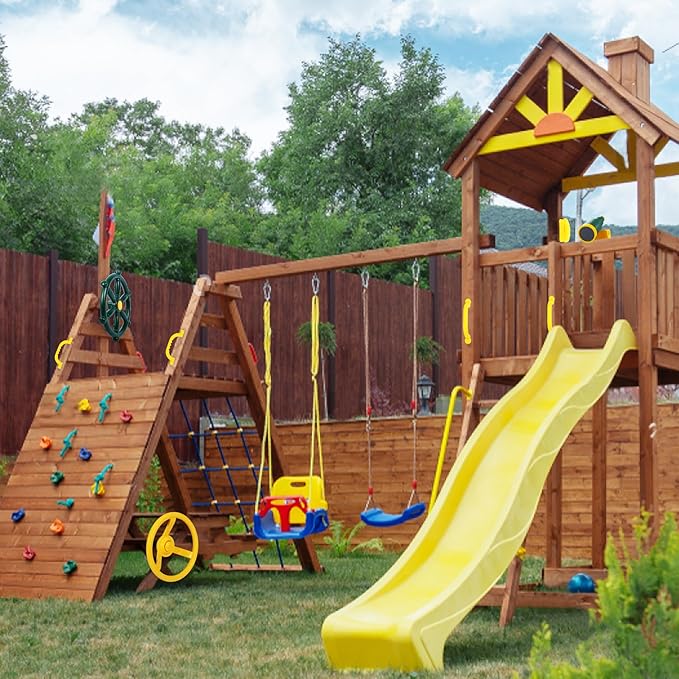 RedSwing Playground Accessories for Kids, Outdoor Playground Attachments with 2 Pirate Ship Wheel, Toy Telescope, Telephone and Safety Handles (Yellow and Green)