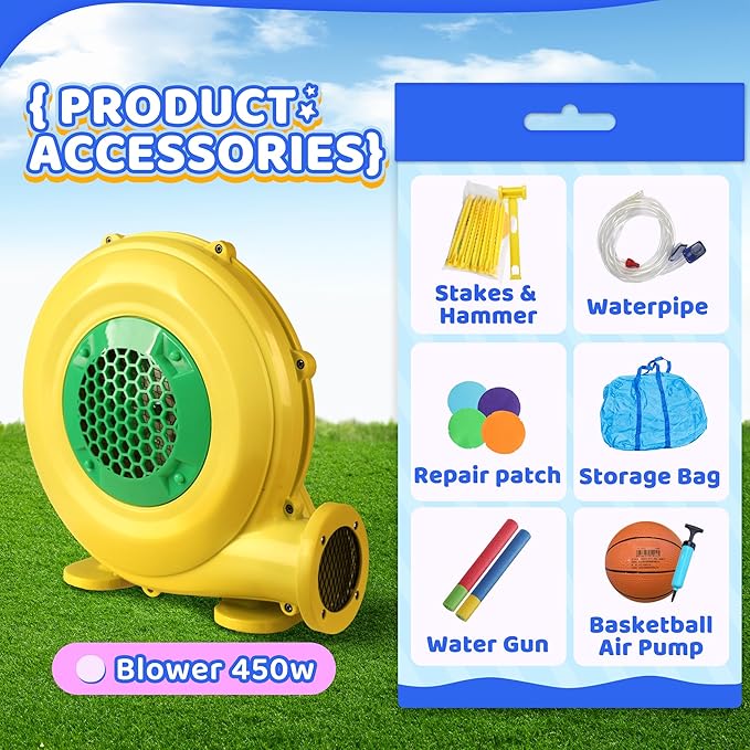 INFLATEBLE Waterslide Bounce House, Shark Blow-up Bouncer Toddlers Water Park Kids Bouncy Castle for Wet and Dry