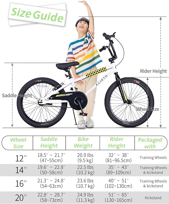 12 14 16 20 Inch Kids Bike BMX Style Bicycle with Training Wheels for 2-14 Years Old Toddlers Boys Girls Coaster Brake Multiple Colors