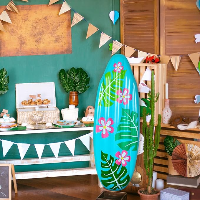 60 Inch Luau Inflatable Surfboard for Beach Inflatable Surf Board Luau Decoration Tropical Inflatable Pool Surfboard Float for Surf Hawaiian Theme Summer Sea Party