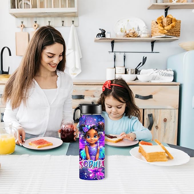 Personalized Water Bottles for Kids with Straw Lid Custom Girl Water Bottle for School Sports Personalized Names Stainless Steel Double Wall Insulated Cup Customized Gifts Style15