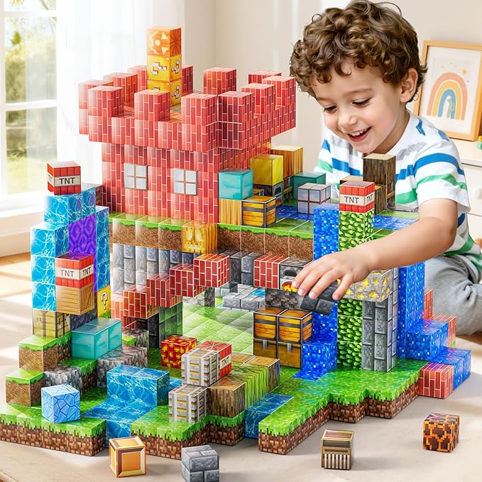 Magnetic Blocks Toys for Kids, 200PCS Magnetic Building Blocks, STEM Montessori Sensory Stacking Toy for Boys Girls Age 3 4 5 6 7 8 9 10, Christmas Birthday Gifts for Boys and Girls Age 3+