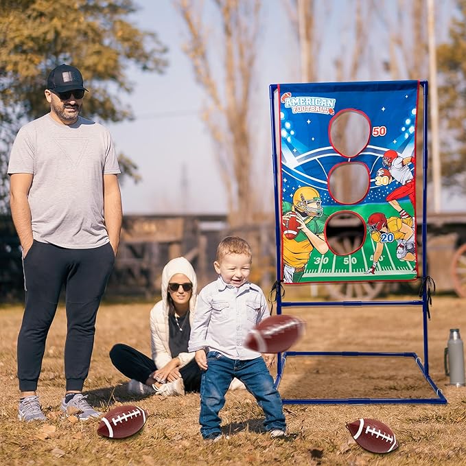 Football Toss Target Game for Kids - Inflatable Throwing Toy with 4 Footballs & Scoreboard | Indoor Outdoor Sports Gift for Boys Girls Ages 5-12(Portable, Easy Setup)