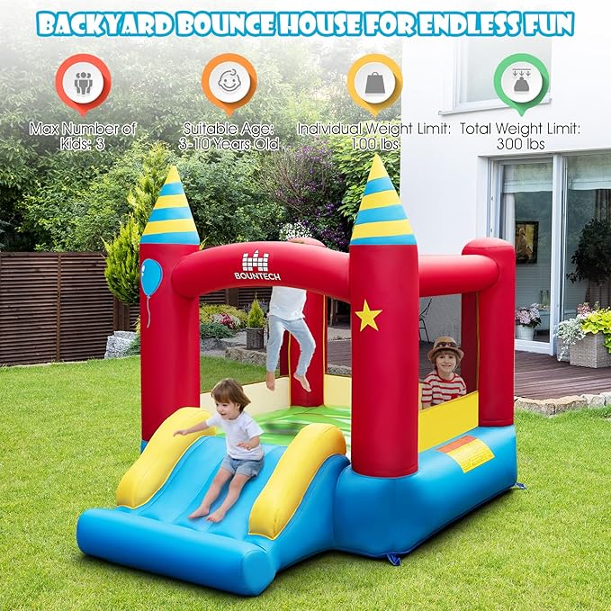 BOUNTECH Inflatable Bounce House, Bouncy House for Kids 3-10 Indoor Outdoor Family w/Large Jumping Area, Slide, GFCI 550w Blower, Mini Bounce House for Toddler Boys Girls Birthday Backyard Party Gifts