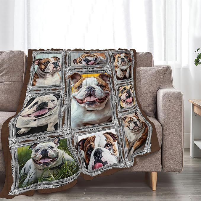 Bulldog Blanket Dog Animal Lover Throw Blankets Gifts for Girls Boys Kids Soft Cozy Fleece Plush for Couch Sofa Bed 50"x40"