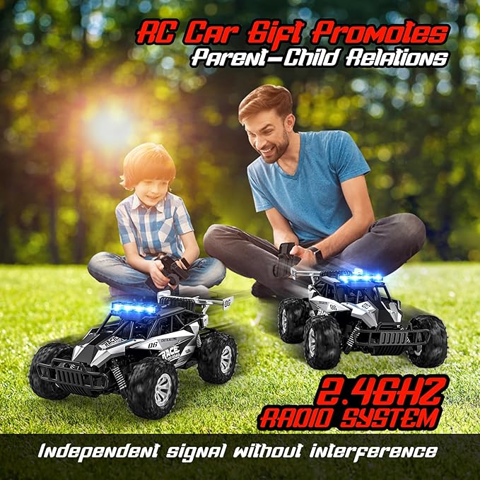 BLUEJAY Remote Control Car, 2.4GHz High Speed 33KM/H RC Cars Toys, 1:12 Monster RC Truck Off Road with LED Headlight and Rechargeable Battery Gifts for Adults Boys 8-12
