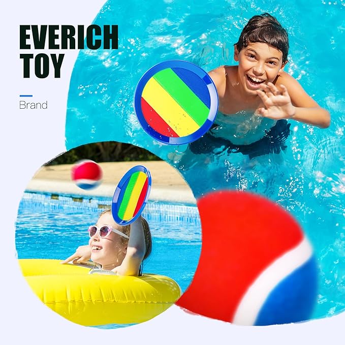 EVERICH Upgraded Toss and Catch Ball Game Set - Indoor and Outdoor Games for Kids 3-12, Beach Sand Pool Water Toy Includes 2 Paddles 2 Sticky Balls, Great Birthday Easter Gifts for Boys Girls