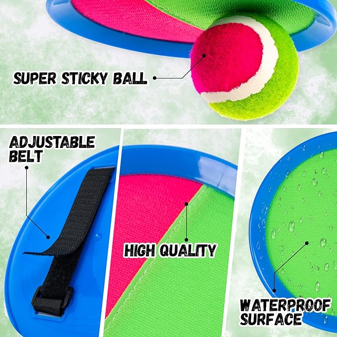 Toss and Catch Ball Set, Outdoor Games, Beach/Backyard/Lawn Games, Paddle Ball and Catch Game, Gifts for Kids/Adults/Family (6 Paddles, 4 Balls/Catching Gloves/Carrying Bag)