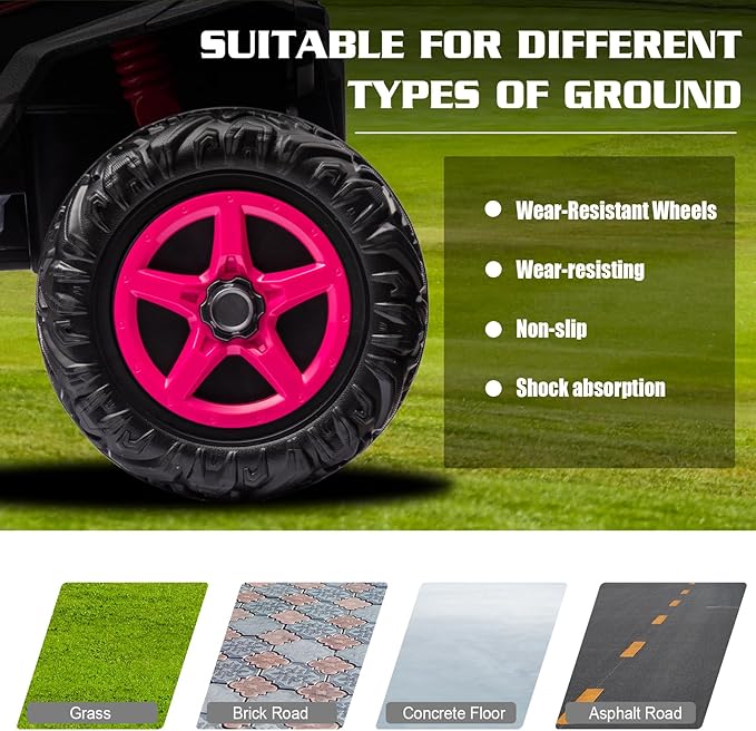 24V Ride On Car for Kids, 2 Seater Ride On UTV, Battery Powered Kids Electric Car with Remote Control, 4WD Side by Side Ride On Truck w/Bluetooth, Rose Pink