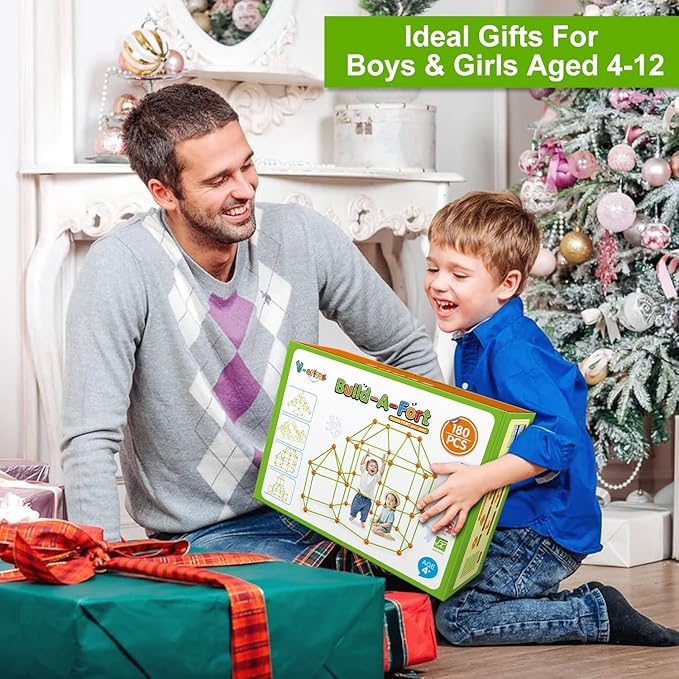 V-Opitos 180 Pack Fort Building Kits for Kids Age 4, 5, 6, 7, 8+ Years Old, Creative Building Toys for DIY Castles, Tunnels, Play Tent, Ideal Christmas, Birthday Gifts for Boys & Girls