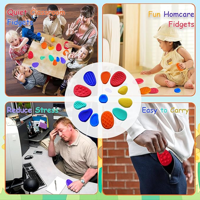 Sensory Stone Fidget Toys for Kids - 12PCS Textured Anxiety Relief Toys for Autism & ADHD, Tactile Calming Classroom Prizes, Office Coworker Gifts for Children (Set of 12)