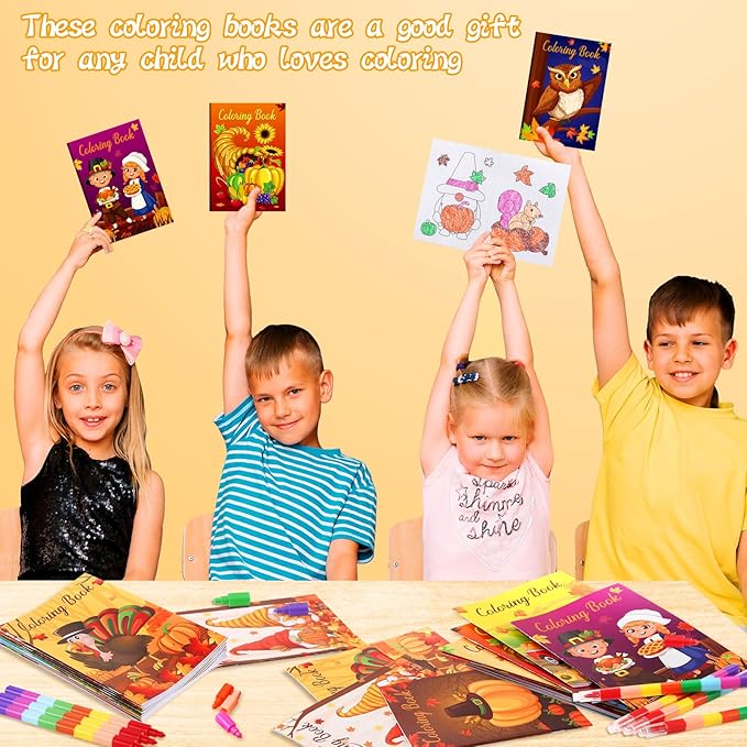 BenLouis 12 Fall Mini Coloring Books Kids with 12 Stacking Crayons Thanksgiving Theme Party Favors Small Activity Books Bulk for Kids Autumn Pumpkin Harvest Party Gift Goodie Bag Stuffers