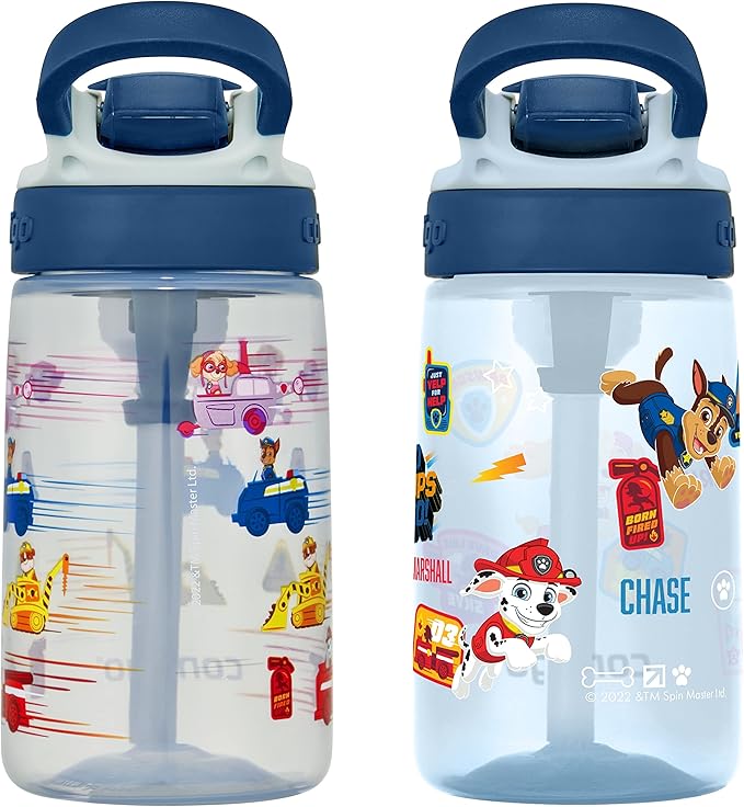Contigo Paw Patrol Kids 14oz Plastic Water Bottles Aubrey Design with Spill-Proof Lid Silicone Straw 2-Pack Convenient for Travel/Home/School Use Dishwasher Safe