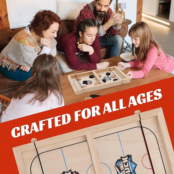 Fast Sling Puck Table Board Game I Wooden Family Indoor Two Player, Table Games for Family - Top Hockey for Adults & Kids, Competitive Parties for Fun