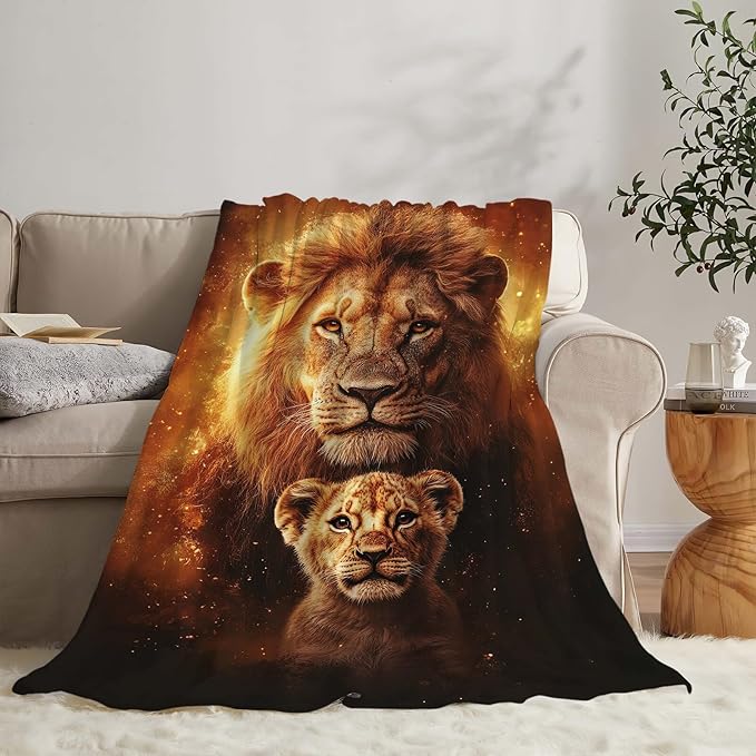 Lion Blanket Lion Cub Throw Blanket Gifts for Men Women Boys Girls Kids Adults Super Soft Cozy Plush Fluffy Fuzzy Fleece Blanket Home Decor 50''X60''